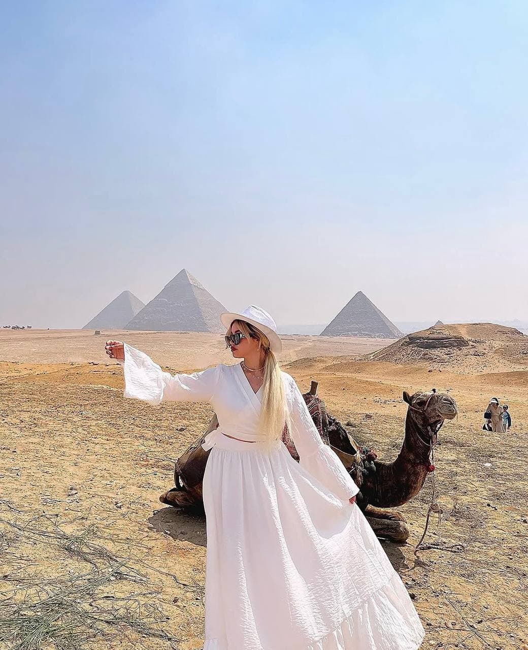 White dress at the pyramids of Giza