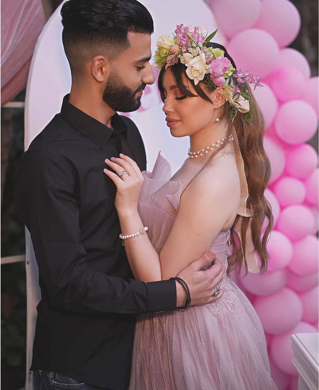 Birthday celebration in a blush tulle gown